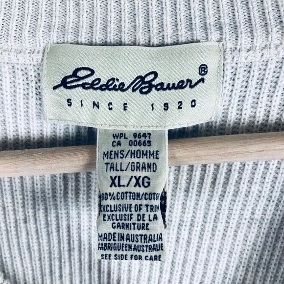 EDDIE Bauer Sweater Cream Knit Varsity Stripe V Pullover Casual Sz X Large Tall - Picture 6 of 13